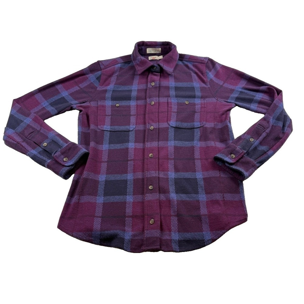 Faherty Legend Sweater Shirt Womens Small Purple Navy Plaid Flannel WKH2314-SOB